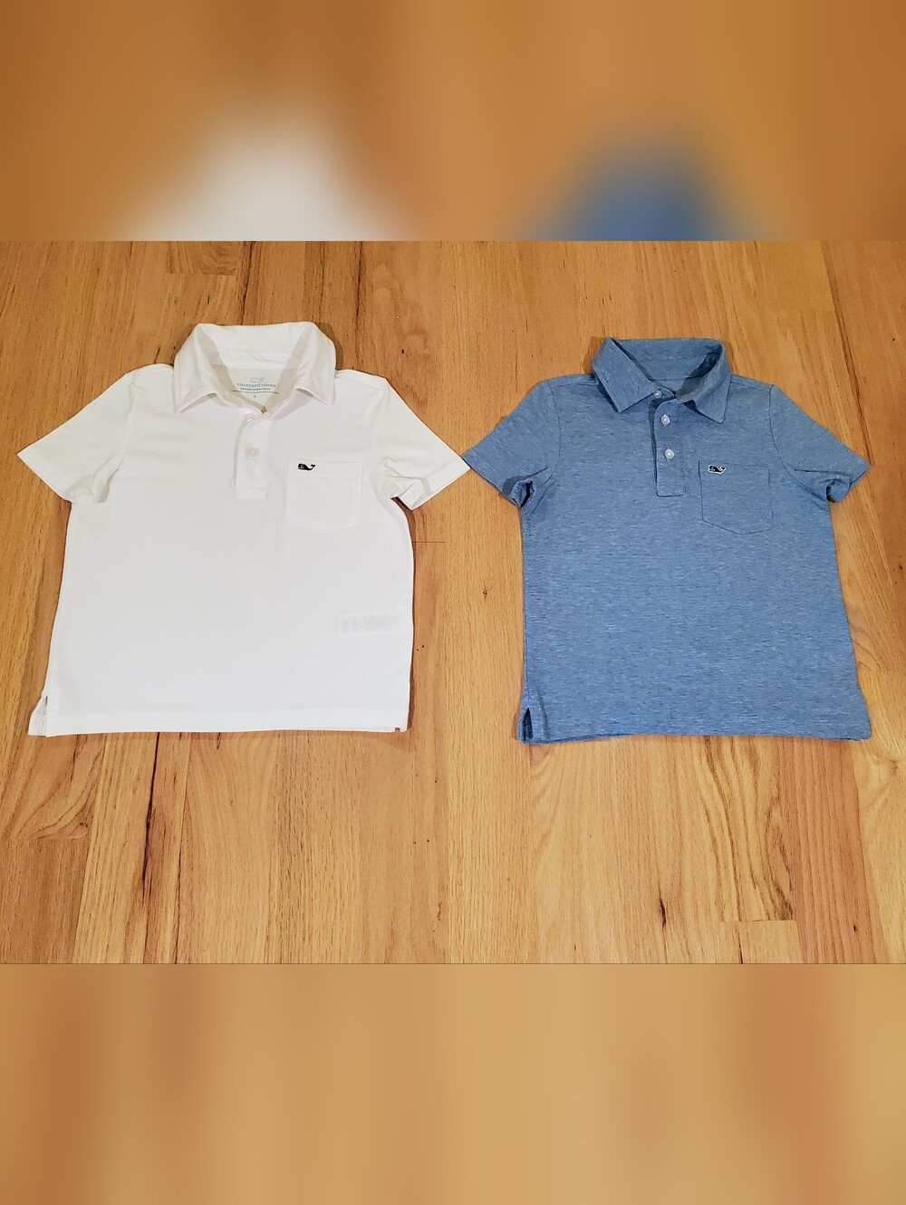Vineyard Vines Kids Polo Shirt - White and Heather Blue